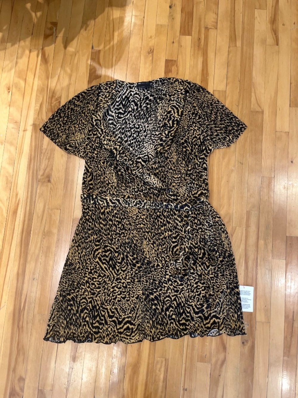 ASOS leopard plissé faux wrap surplice dress with lettuce hem - Size 14